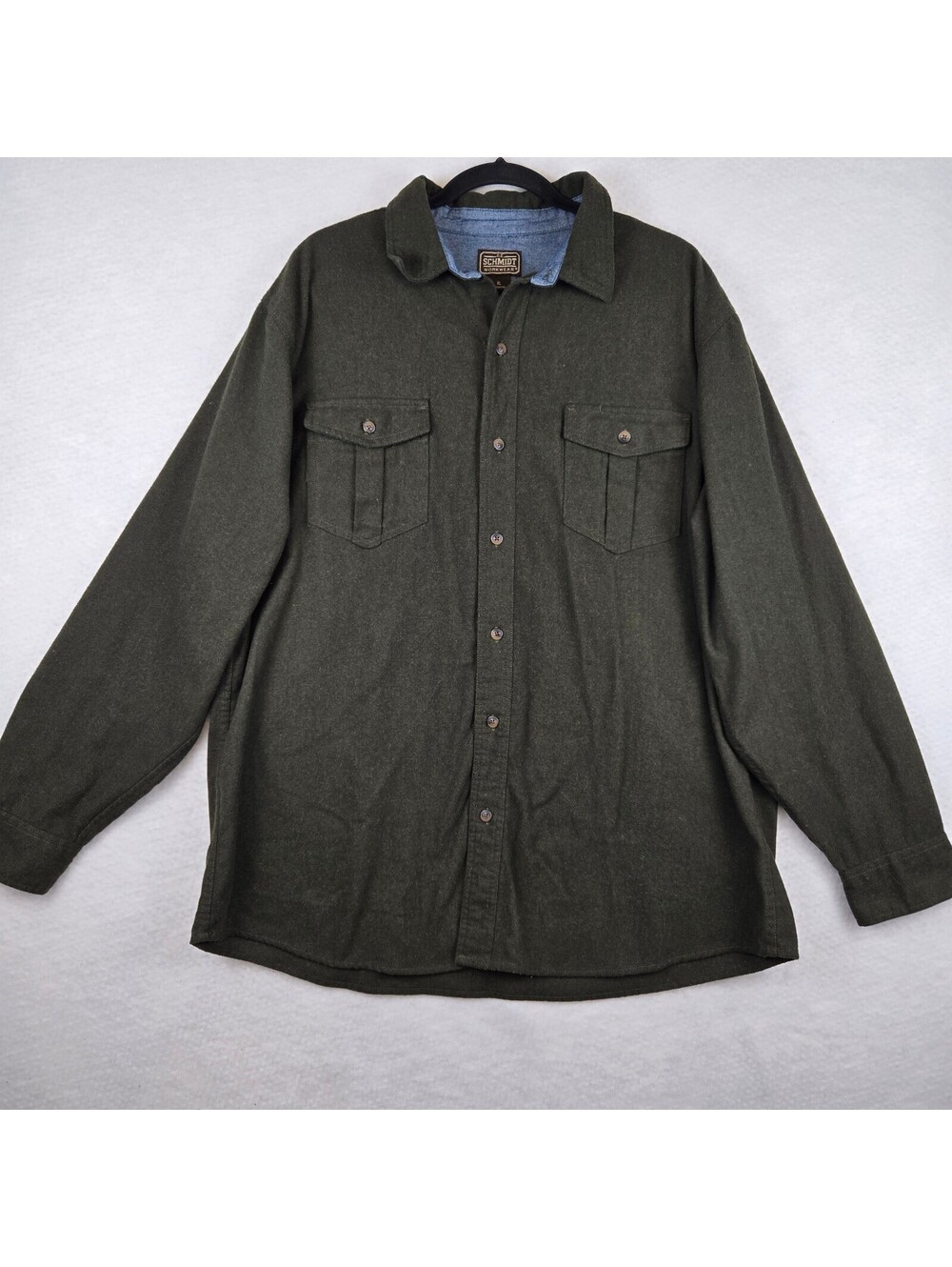 Schmidt Olive Green Button-Up Shirt Jacket XL Wool Blend Casual Long Sleeve